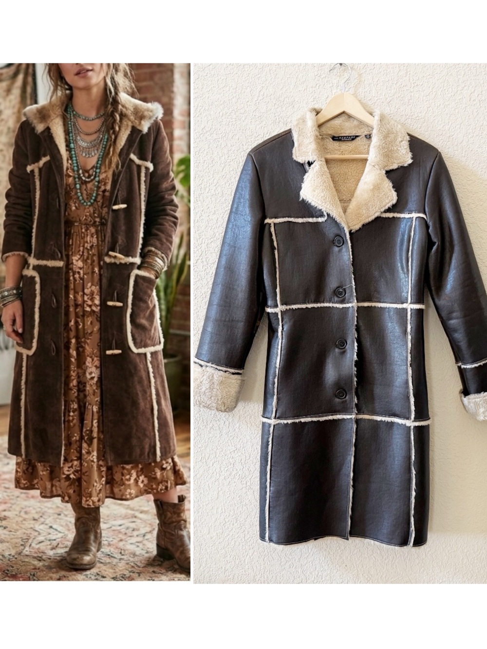 Rampage Coat Faux Leather Faux Shearling Long Penny Lane Vintage Retro Y2K Med
